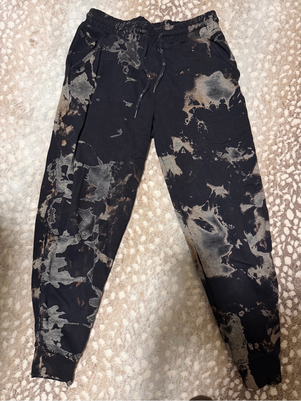 Zenana Outfitters Black and Tan Bleach-Tie Jogger Pants